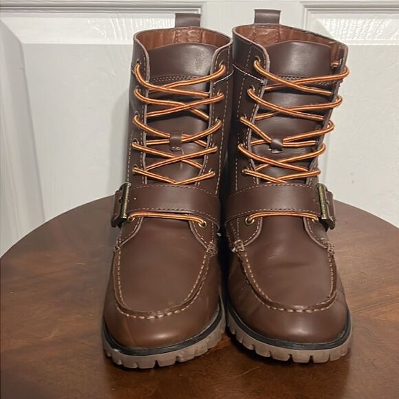 🔥🔥 Tommy Hilfiger Narcisco Brown Leather Boots Sz 8.5 Work Buckle Strap - GUC - Picture 3 of 10